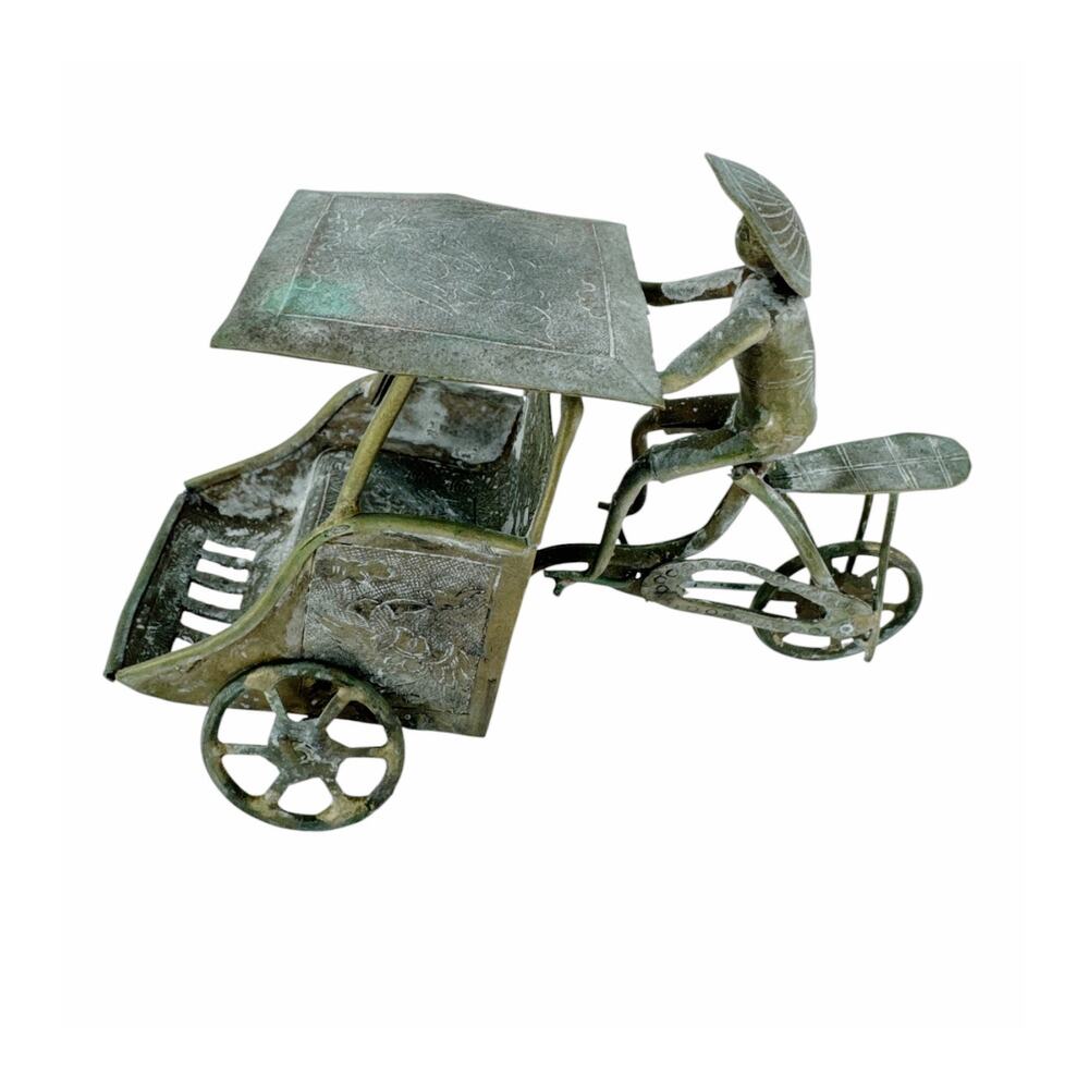 Brass Vietnamese Vintage Figurine Man on Rickshaw